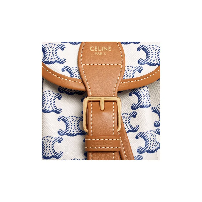 CELINE Canvas Cow Leather Patchwork Backpack Women's Blue/White-3