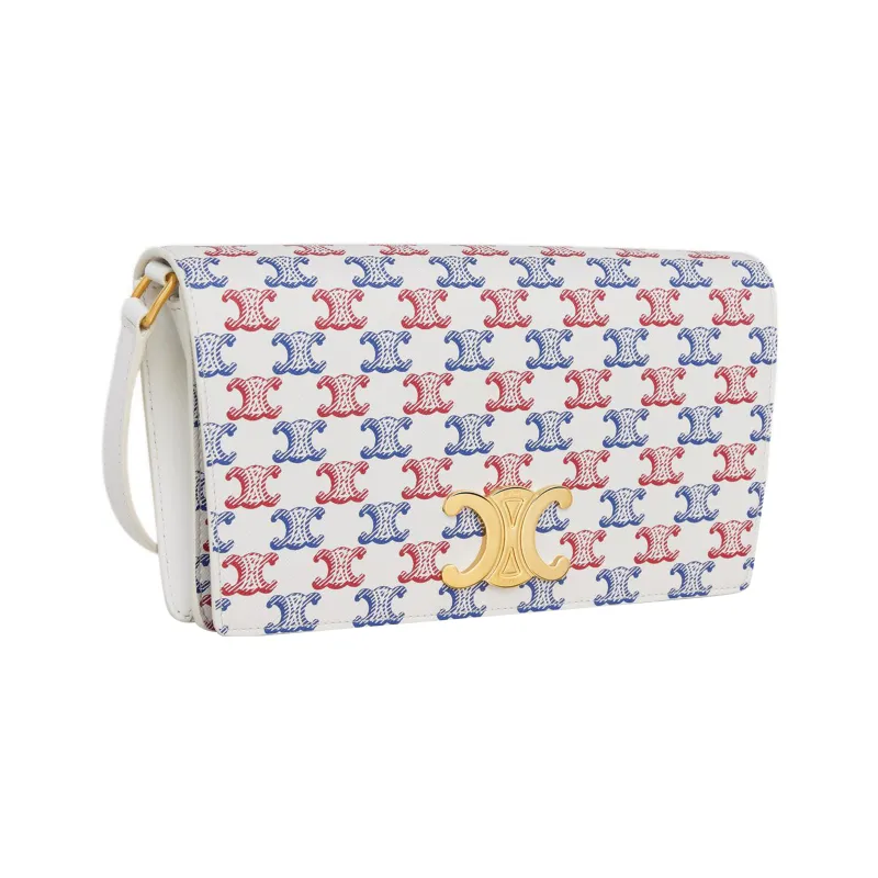 CELINE Triomphe Canvas With Calfskin Handbag Shoulder Bag Crossbody Bag Women's Blue/Red/White-1