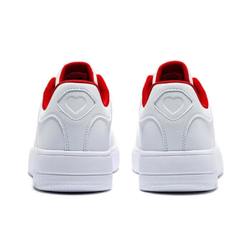 QIAODAN White Sneakers Abrasion Resistant Lightweight Slip Resistant Low Top Skateboard Shoes Men's White Red Couple's-3