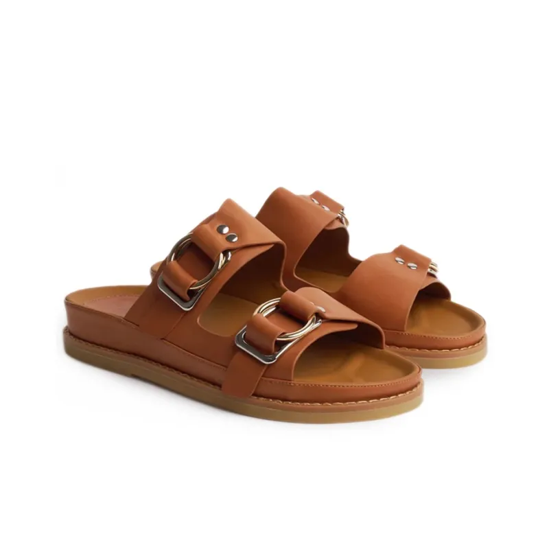 Tony Bianco Rubber Sole Slide Slippers Women's Brown-2