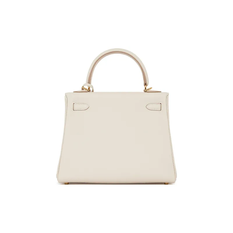 HERMES Kelly 25 Handbag 10 Craie Togo-4