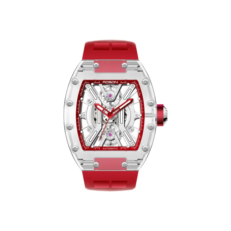ROSDN Trendy Fashion Collection Automatic Mechanical Movement Silicone Strap Watch Men's Watches Cut Out Dial G2702-7