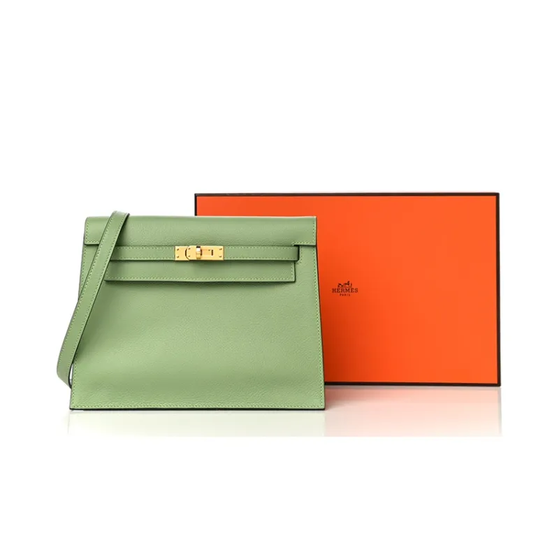 HERMES Cow Leather One Shoulder Crossbody Clutches Regular Women's Avocado Green-3