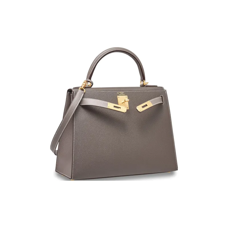 HERMES Kelly Epsom Leather Kelly Bag, One Shoulder Handbag Regular Women's 8F Gris Etain Tin Gray-1