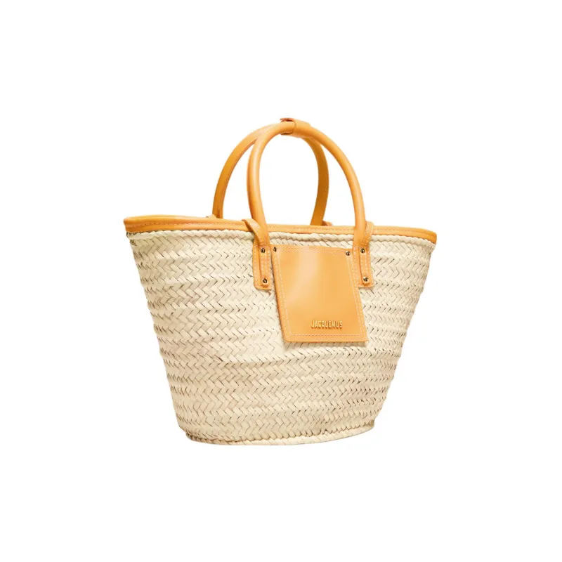 Jacquemus Palm Leaf With Cow Leather Accents Beach Basket Bag Shoulder Bag Crossbody Bag Handbag Women's Dark Yellow-2