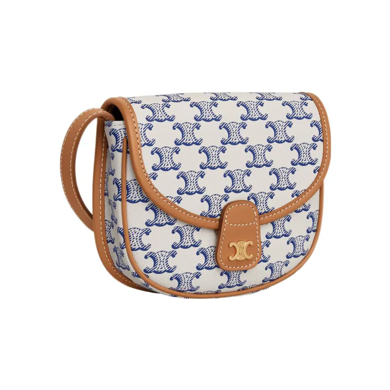 CELINE Besace Arc De Triomphe Canvas With Cowhide Trim Shoulder Bag Crossbody Bag Mini Women's Blue/White-1