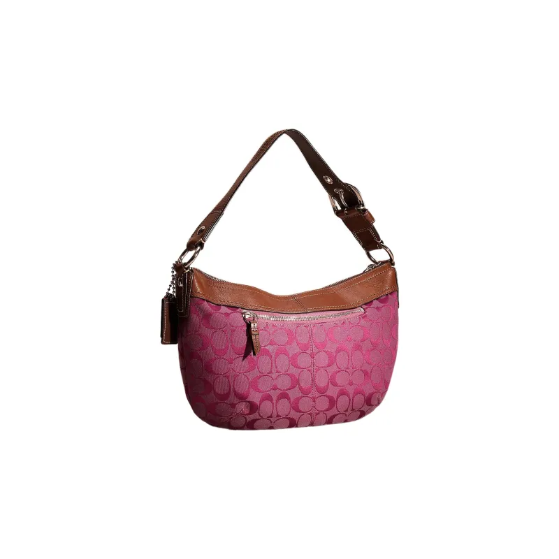 COACH Soho Canvas With Leather Canvas Bag Hobo Bag One Shoulder Handbag Large Size Women's Grape-Colored-1
