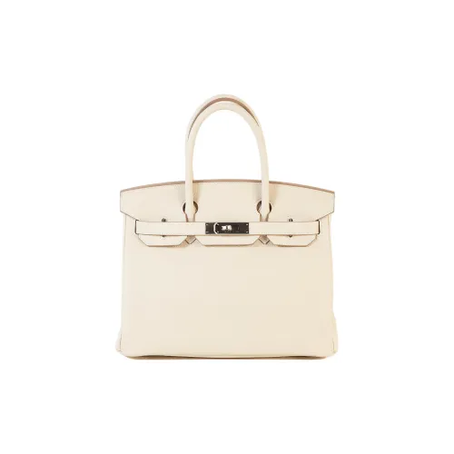 HERMES Birkin Taurillon Clemence Leather Handbag Regular Women's 10 Craie Milkshake White