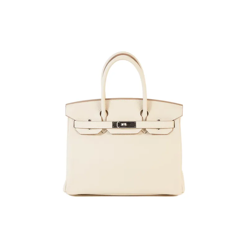 HERMES Birkin Taurillon Clemence Leather Handbag Regular Women's 10 Craie Milkshake White-0