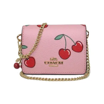 COACH Boxed Coated Canvas With Smooth Leather Card Holder Wallet Regular Women's Pink Multicolor Monogram