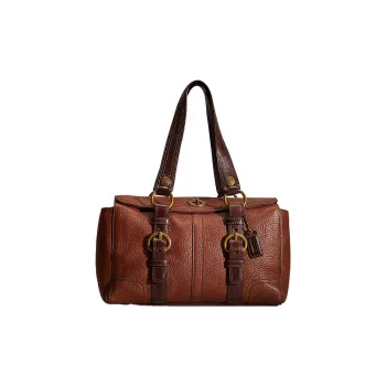COACH Chelsea Litchi Grain Leather Storage Bags Handbags Large Size Women's Red Brown