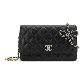 CHANEL Grained Calfskin Shoulder Bag Crossbody Bag Wallet Women's Black
