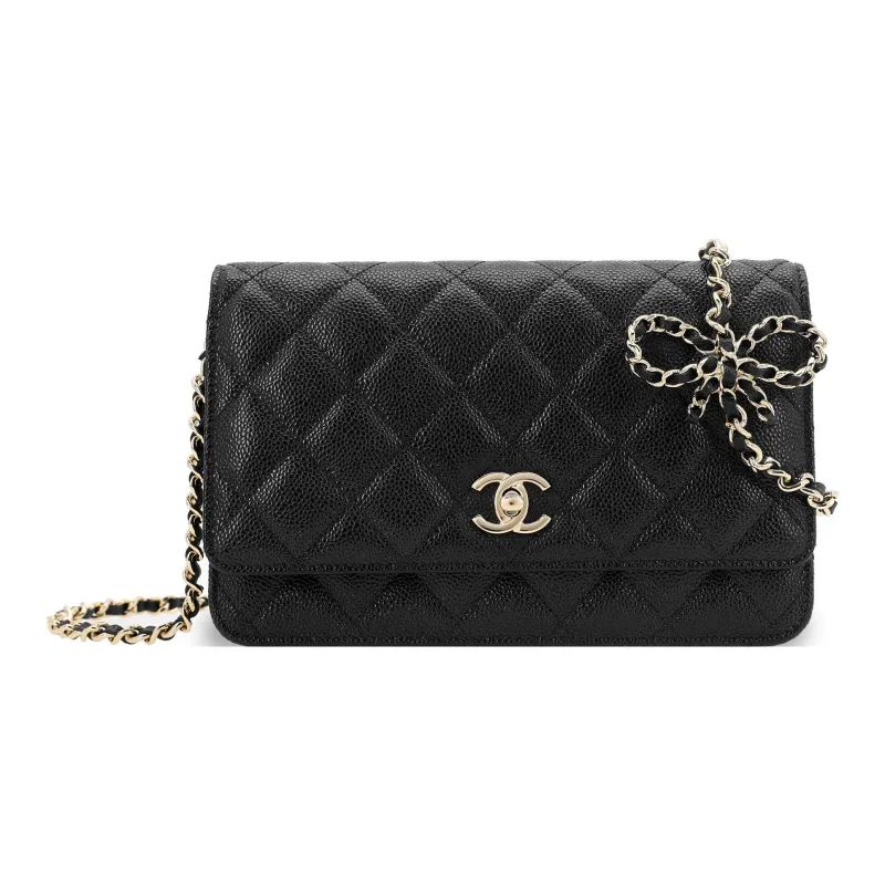 CHANEL Grain Litchi Grain Calfskin Shoulder Bag, Crossbody Bag, Wallet Women's Black-0