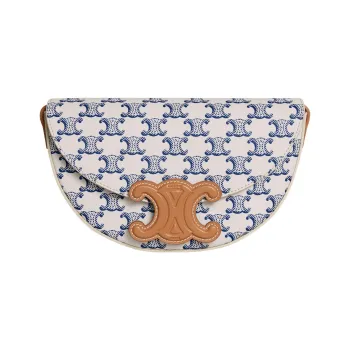 CELINE BesaceCuir Triomphe Canvas-paneled Calfskin Trim Saddle Bag Crossbody Shoulder Bag Women's Blue/White