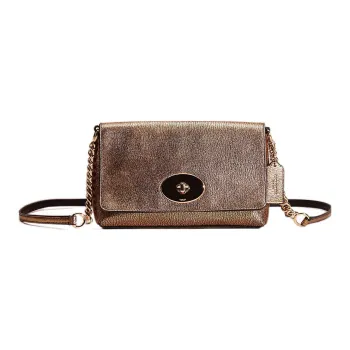 COACH Crosstown Pebbled Leather Messenger Bag Shoulder Bag Crossbody Bag Medium Size Women's Light Gold