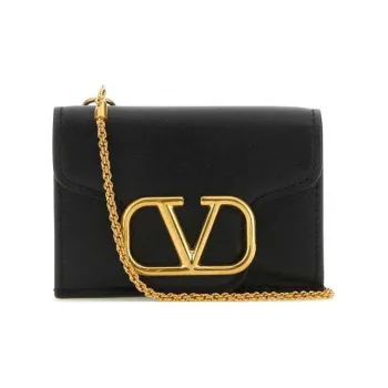 Valentino Leather Shoulder Bag Crossbody Bag Wallet Regular Women's Black