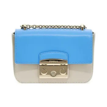 Furla Metropolis Collection Leather Shoulder Bag Crossbody Bag Mini Women's Blue/White