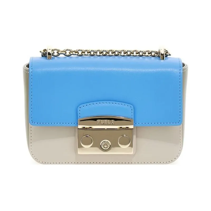Furla Metropolis Collection Leather Shoulder Bag Crossbody Bag Mini Women's Blue/White-0
