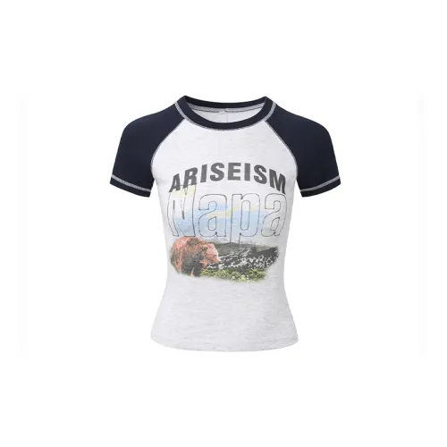 Ariseism T-Shirts Women's Blue Gray Raglan Sleeve