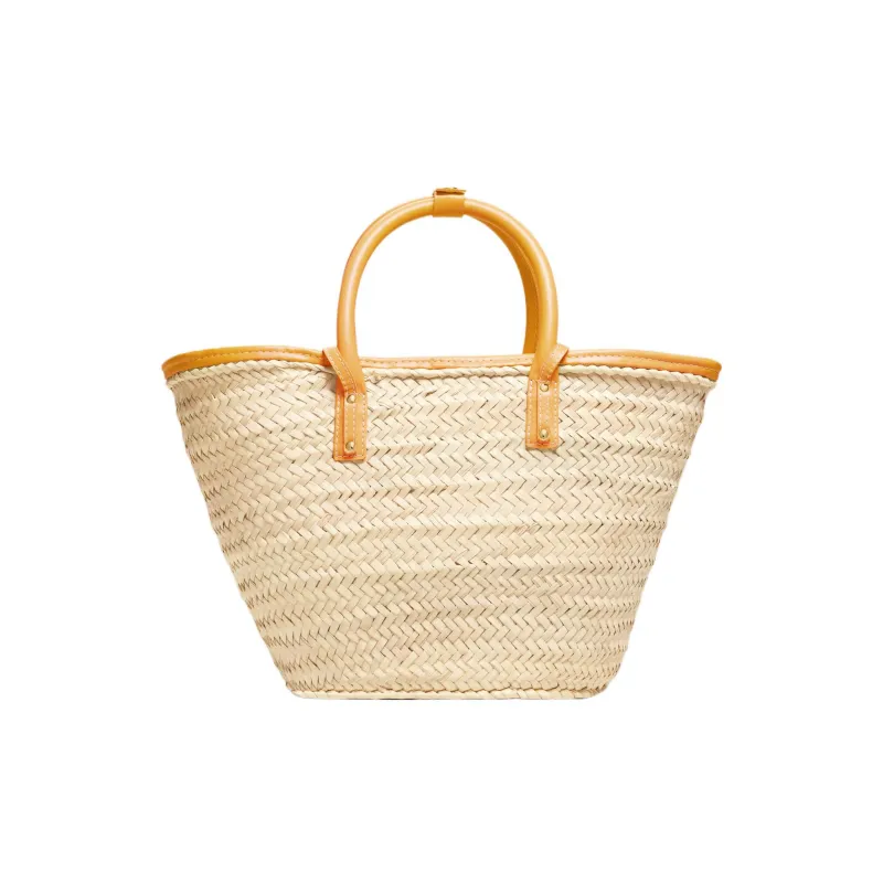 Jacquemus Palm Leaf With Cow Leather Accents Beach Basket Bag Shoulder Bag Crossbody Bag Handbag Women's Dark Yellow-3