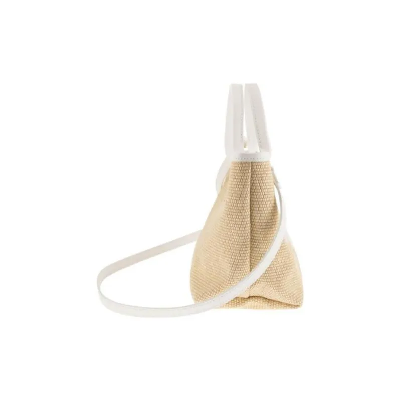 LONGCHAMP Le Panier Pliage Cow Leather Canvas Bag, Shoulder Bag, Crossbody Bag, Handbag Trumpets Women's White-3