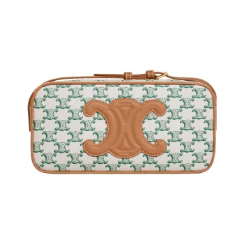 CELINE Cuir Triomphe Triumph Canvas With Calfskin Camera Bag Shoulder Bag Crossbody Bag Women's Green/White