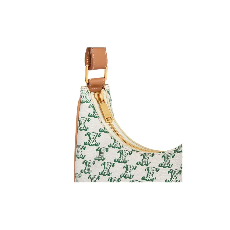 CELINE Canvas With Calfskin Trim Shoulder Bag Handbag Shoulder Bag Women's Green/White-3