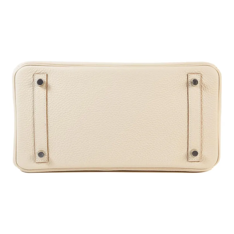 HERMES Birkin Taurillon Clemence Leather Handbag Regular Women's 10 Craie Milkshake White-5
