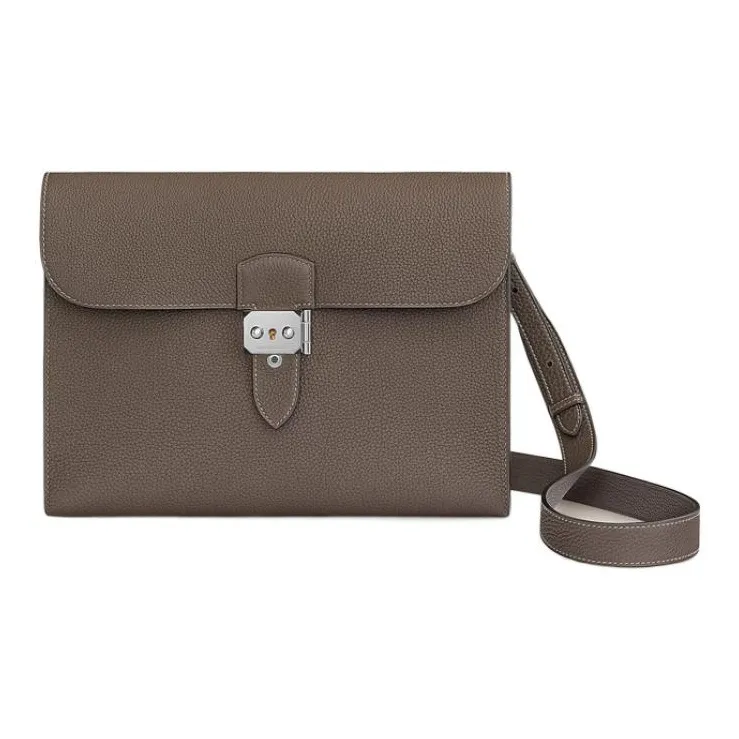 HERMES Sac A Depeches Cow Leather Messenger Bag Shoulder Bag Crossbody Bag Regular Men's 8F Gris ÉTain Tin Gray-0