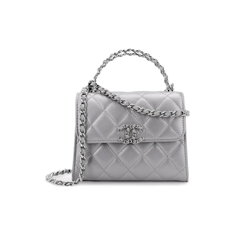 CHANEL 23P SS Lambskin Flap Bag, Clutch Handbag, Shoulder Bag, Crossbody Bag Women's Silver-0