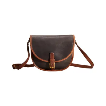 COACH Patricia Leather Saddle Bag Shoulder Bag Crossbody Bag Large Size Women's Black & Brown
