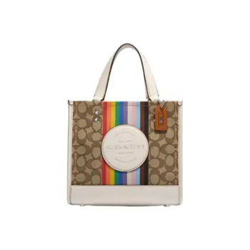 COACH Dempsey Fabric With Leather Tote Bag Shopping Bag Shoulder Bag Handbag Small Size Women's Brown & White