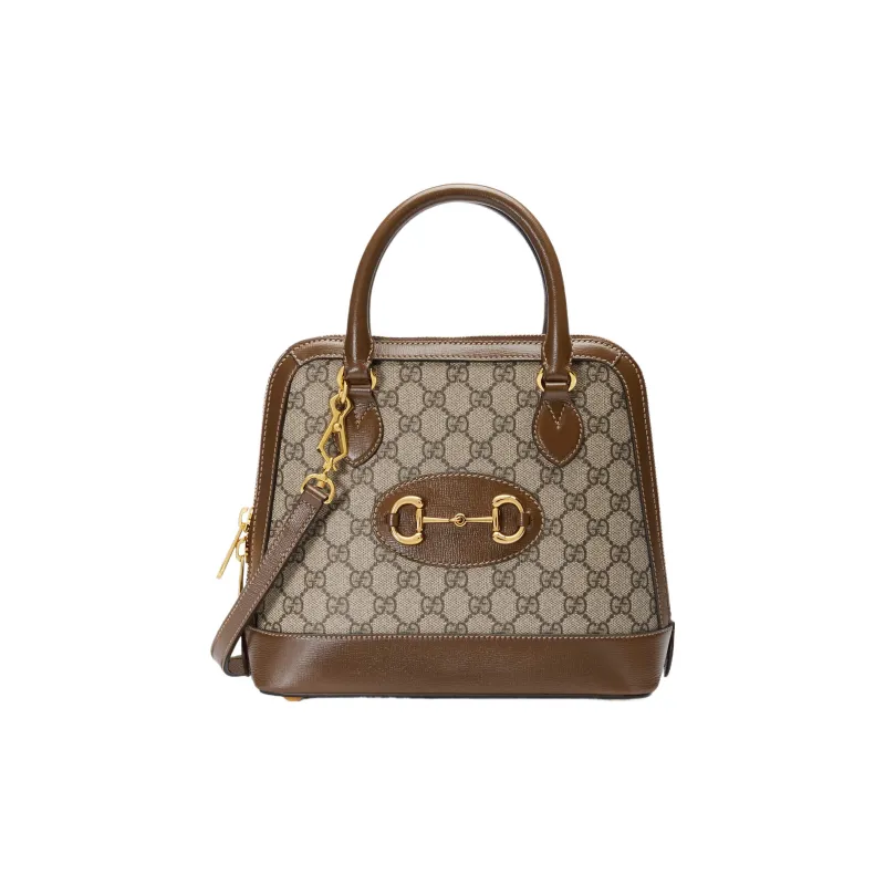 GUCCI Horsebit 1955 Canvas Dome Bag, Shoulder Bag, Crossbody Bag, Handbag Small Size Women's Ebony/Brown-0