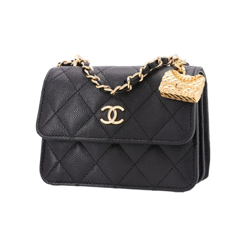 CHANEL WOC Grain Embossed Litchi Grain Calfskin Crossbody Bags Trumpets Women's Black-1