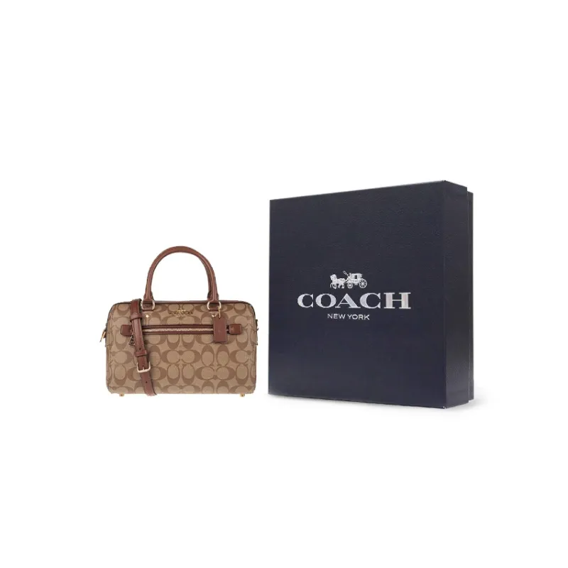 COACH PVC Boston Bag, Handbag, Crossbody Bag, Shoulder Bag Tubas Women's Khaki Monogram-8