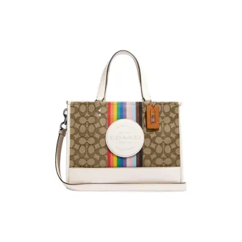 COACH Carryall Fabric With Leather Tote Bag Shopping Bag One Shoulder Handbag Large Size Women's Brown & White
