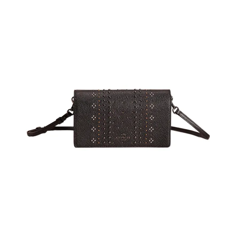 COACH Hayden Polished Pebbled Leather Envelope Bag Shoulder Bag Crossbody Bag Small Size Women's Black-0