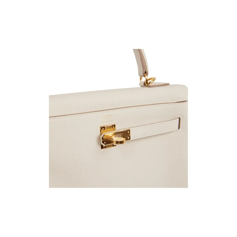 HERMES Kelly 25 Handbag 10 Craie Togo-6
