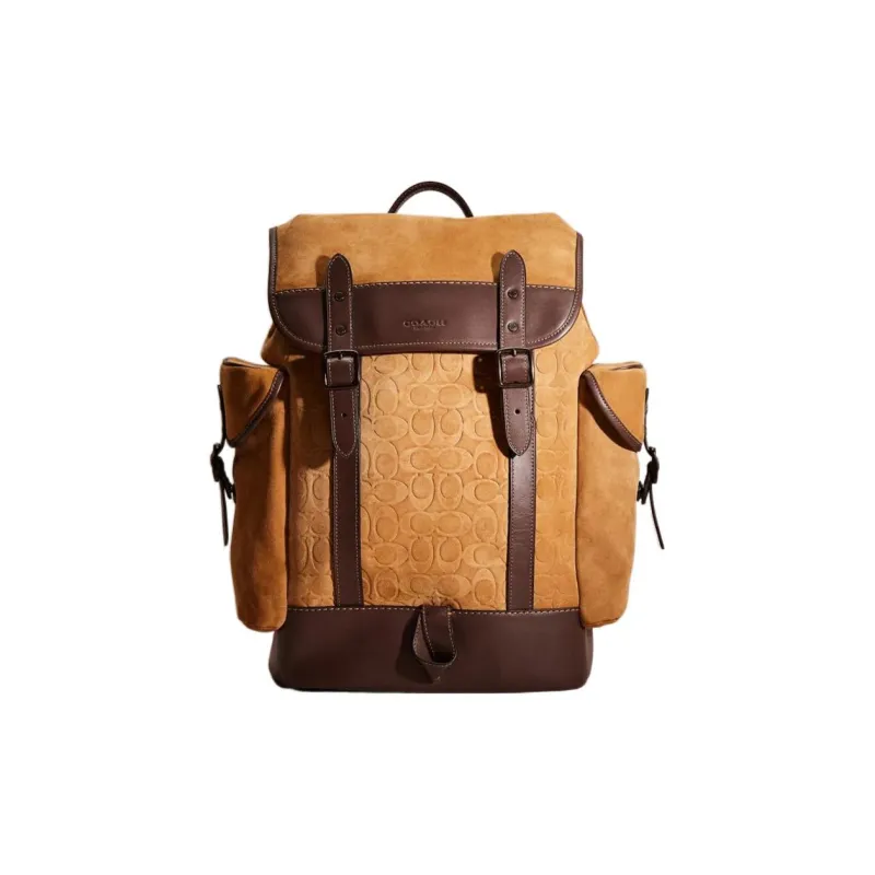 COACH Hitch Calfskin Suede Travel Bags Backpack Large Size Men's Yellow And Brown-0