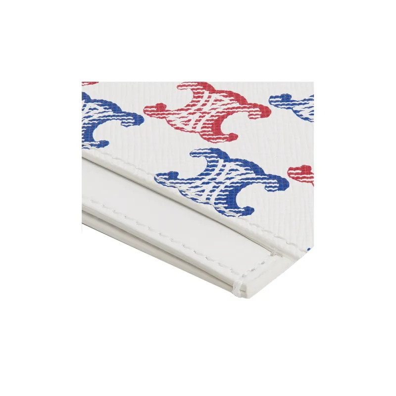 CELINE Canvas With Calfskin Trim Card Clip Card Holder Women's Blue/Red/White-3