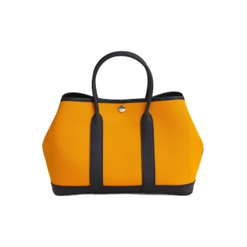 HERMES Garden Party Officier Canvas With Negonda Calfskin Canvas Bag Handbags Unisex Gold/Ultramarine Blue/Indigo