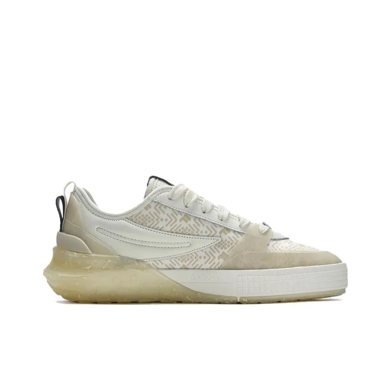FILA MIXA Dragon Scales Slip Resistant Cushioning Low Top Skateboard Shoes Men's White Yellow-1