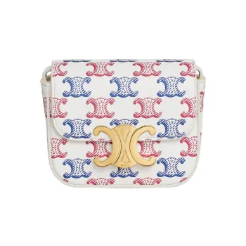 CELINE Triomphe Canvas paneled Calfskin Trim Handbag, Shoulder Bag, Crossbody Bag Mini Women's Blue/Red/White