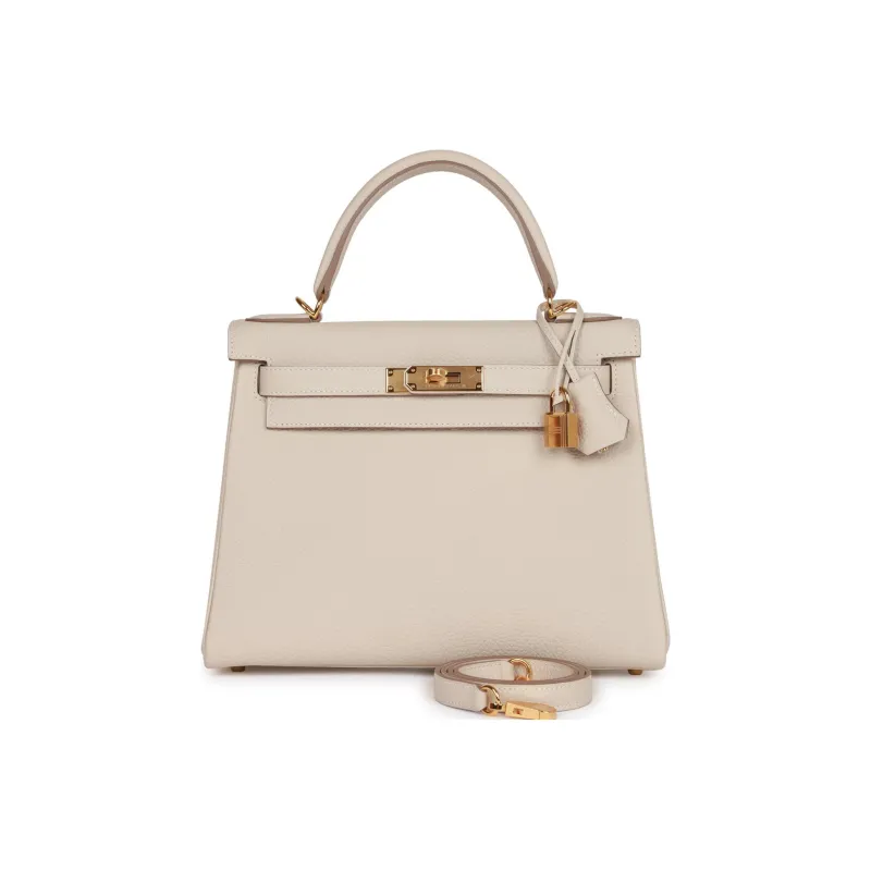 HERMES Kelly Togo Calfskin Kelly Bag Handbags Regular Women's 10 Craie Milkshake White-0
