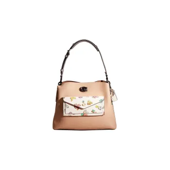 COACH Willow Leather Tote Bag Shopping Bag Handbag Shoulder Bag Large Size Women's Light Brown & White