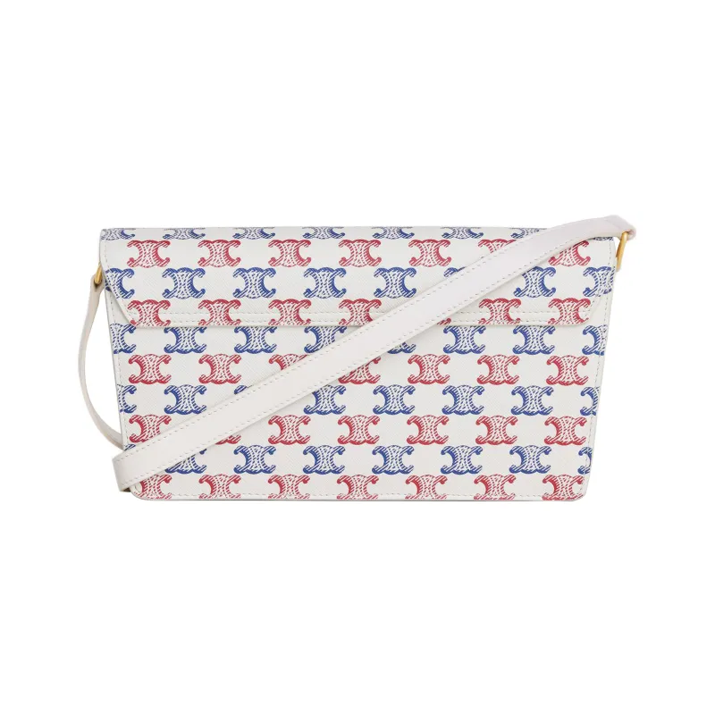 CELINE Triomphe Canvas With Calfskin Handbag Shoulder Bag Crossbody Bag Women's Blue/Red/White-2