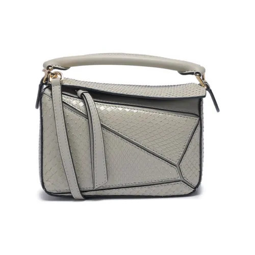 LOEWE Puzzle Python Skin One Shoulder Handbag Mini Women's Marble Gray