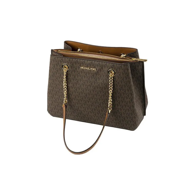 MICHAEL KORS Teagen Canvas With Leather Tote Bag, Shopping Bag, Handbag, Shoulder Bag Tubas Women's Brown-2