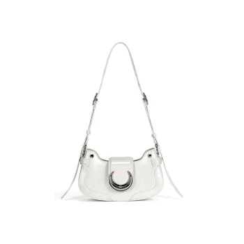 JELLYTOYBOY Cow Leather Patchwork PU Heart Moon Bag Hot Girl Shoulder Bag Crossbody Bag Medium Size Women's Pink/White