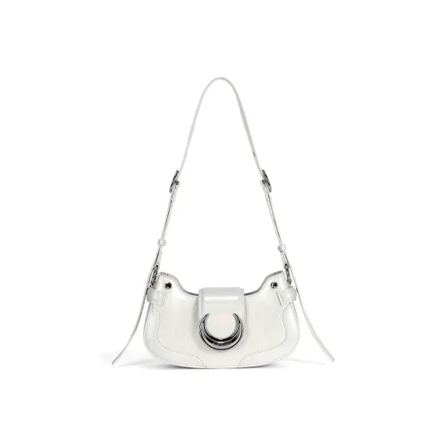 JELLYTOYBOY Cow Leather Patchwork PU Heart Moon Bag Hot Girl Shoulder Bag Crossbody Bag Medium Size Women's Pink/White